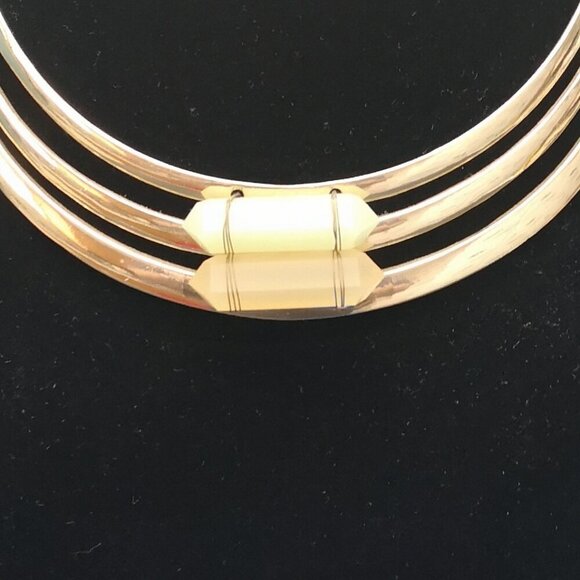 Dynamite Gold Tone Statement Choker with Green & Yellow Faux Stones on Front - Picture 4 of 4